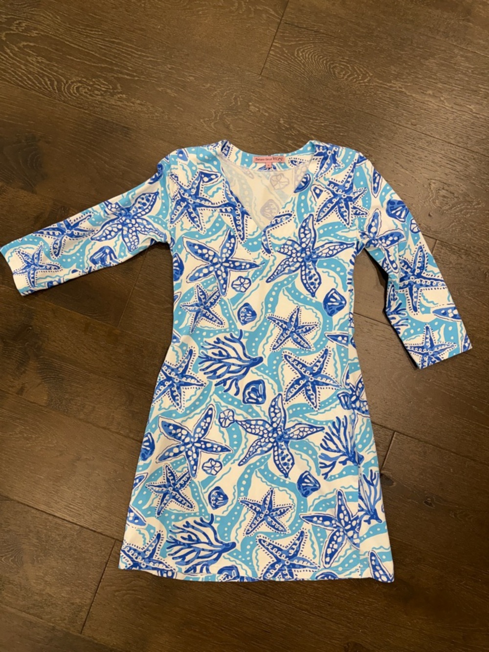 Casual Blue Starfish V-Neck Cotton Knit Dress